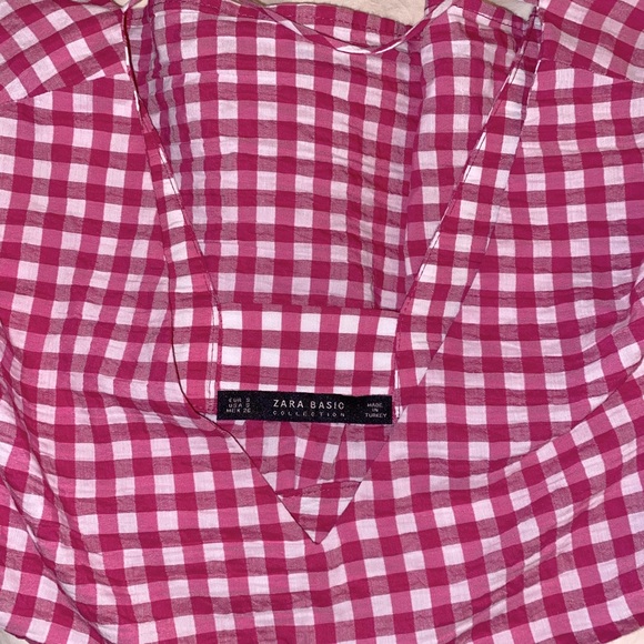 3/4 Sleeve Zara Basic pink gingham v-neck - Picture 5 of 5
